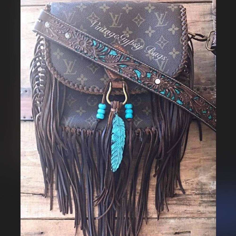Revamped Louis Vuitton vintage gypsy crossbody bag.